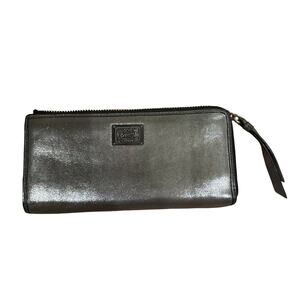 Coach Poppy Metallic Gray Zip Around Credit Card Wallet
